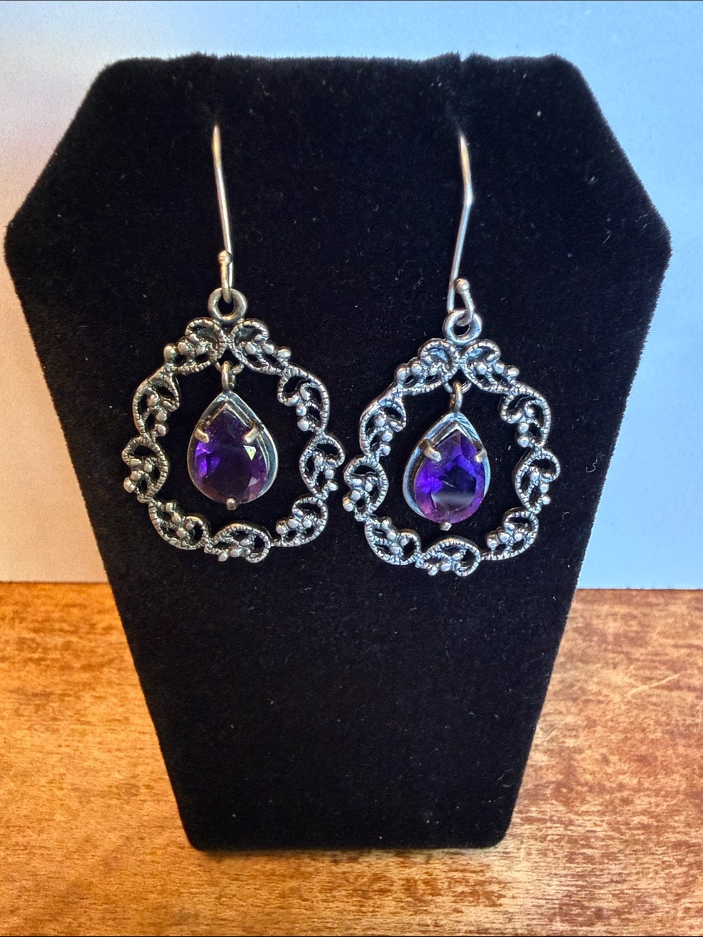 Sterling Silver 925 Israel Paz Amethyst Earrings
